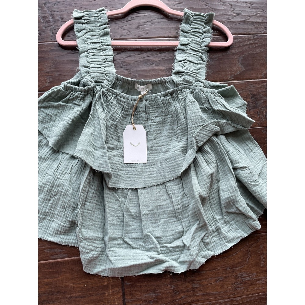 Free the Roses Womens S Dusty Green Gauze Tiered Ruffle Tank Top NWT